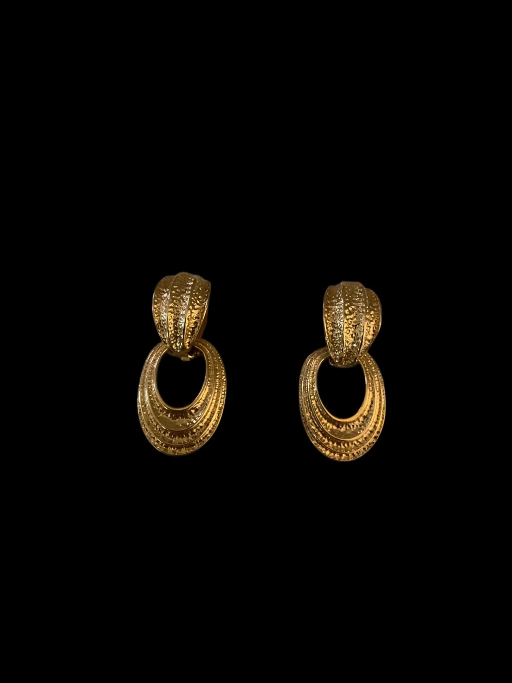 Avon Vintage Gold Textured Double Hoop Drop Clip Earrings